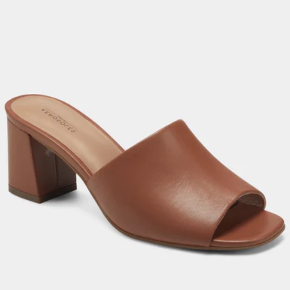 NWOT Aerosole Entree Slide Mule Block Heel Sandal Brown Size 9.5